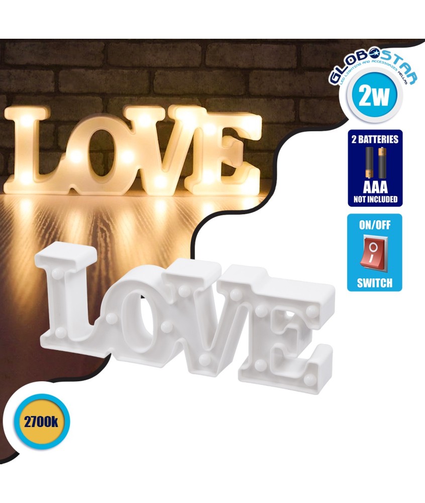 GLOBOSTAR® LOVE BOMBING 76549 Μοντέρνο Επιτραπέζιο Φωτιστικό Πορτατίφ LED 2W 120lm 180° DC 3V με Μπαταρίες 2xAAA IP20 Θερμό Λευκό 2700K - Λευκό - Μ30 x Π10.7 x Υ4cm - 2 Χρόνια Εγγύηση